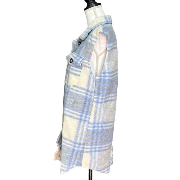 BOOHOO Blue CHECK Plaid SLEEVELESS SHACKET Sz Small Wool Blend Fall NEW - Picture 4 of 9